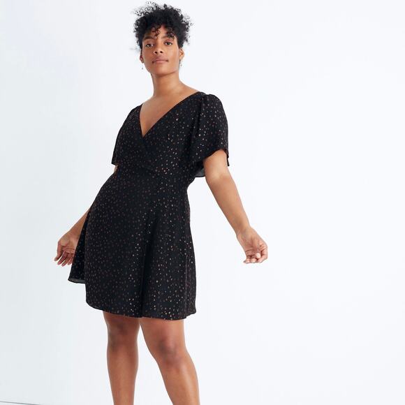 MADEWELL Cape Sleeve Mini Dress Black Metallic Dots 20 - Picture 1 of 10